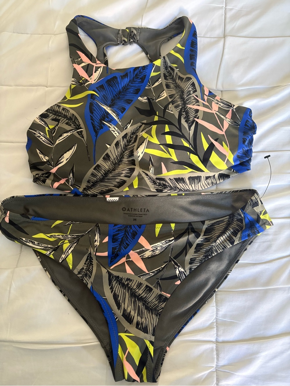 Athleta Women’s High-Neck Two-Piece Swim Set in Tropical Gray Print